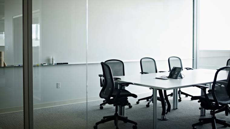 A dark and empty conference room