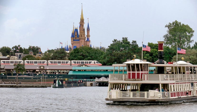 Ferry boats and monorails operate during the official re-opening day of the Magic Kingdom at Walt Di...