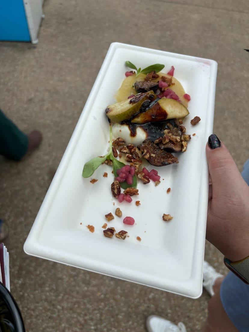 Burrata with Seasonal Fall Fruit, Spiced Pecans, Apple Purée, and Fig Vinaigrette @ Forest & Field